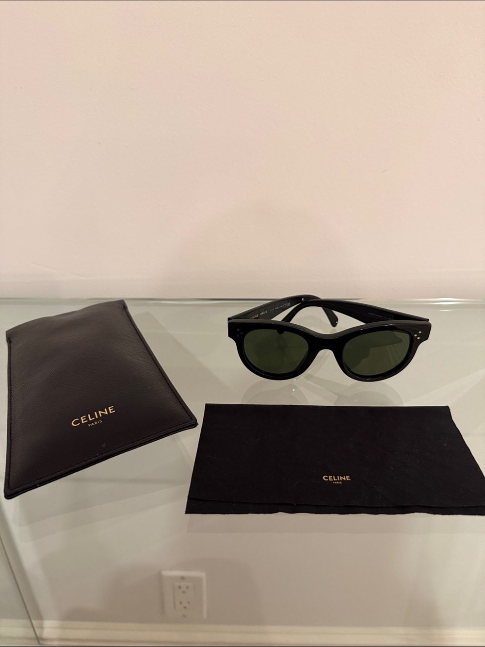 Celine Black Sunglasses with Olive Green Lenses CL40031N